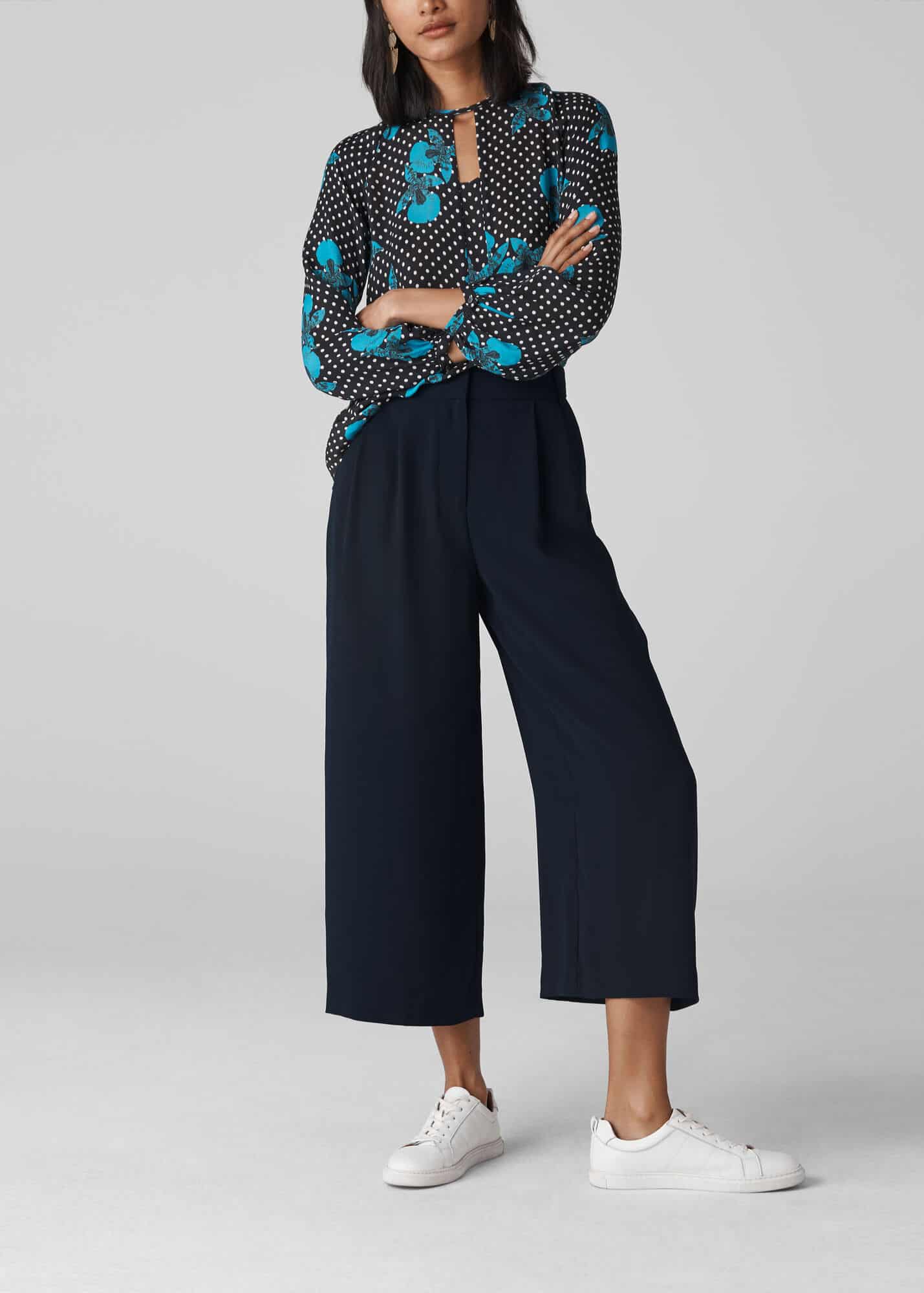 Whistles navy wide leg trouser - Image 4